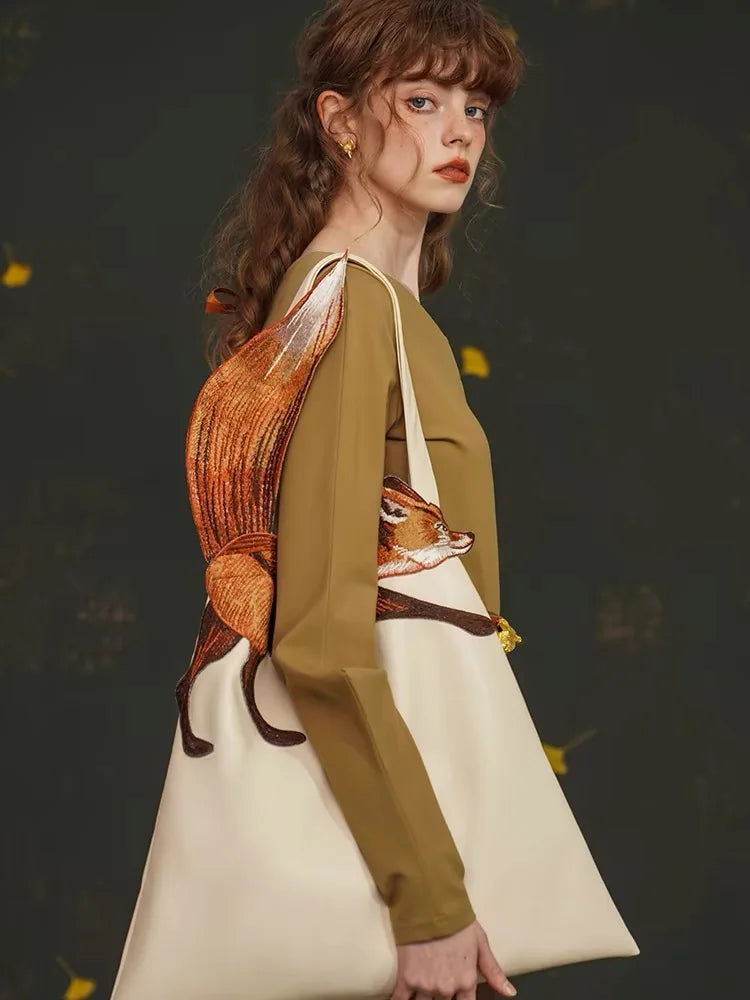 Original Design Golden Fox Embroidered Bag