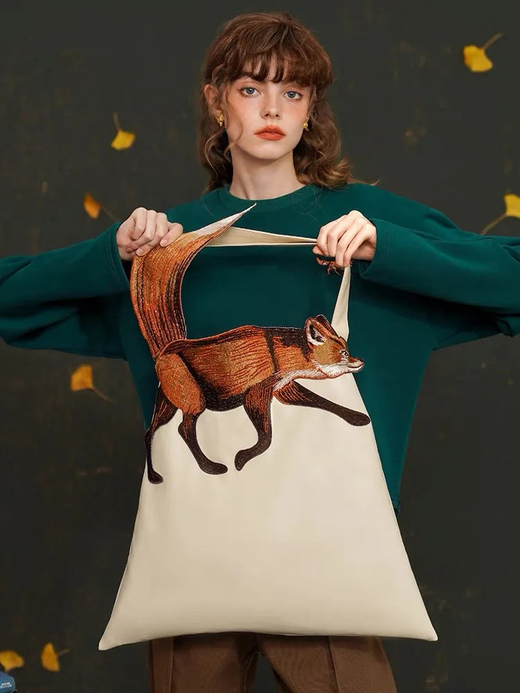 Original Design Golden Fox Embroidered Bag